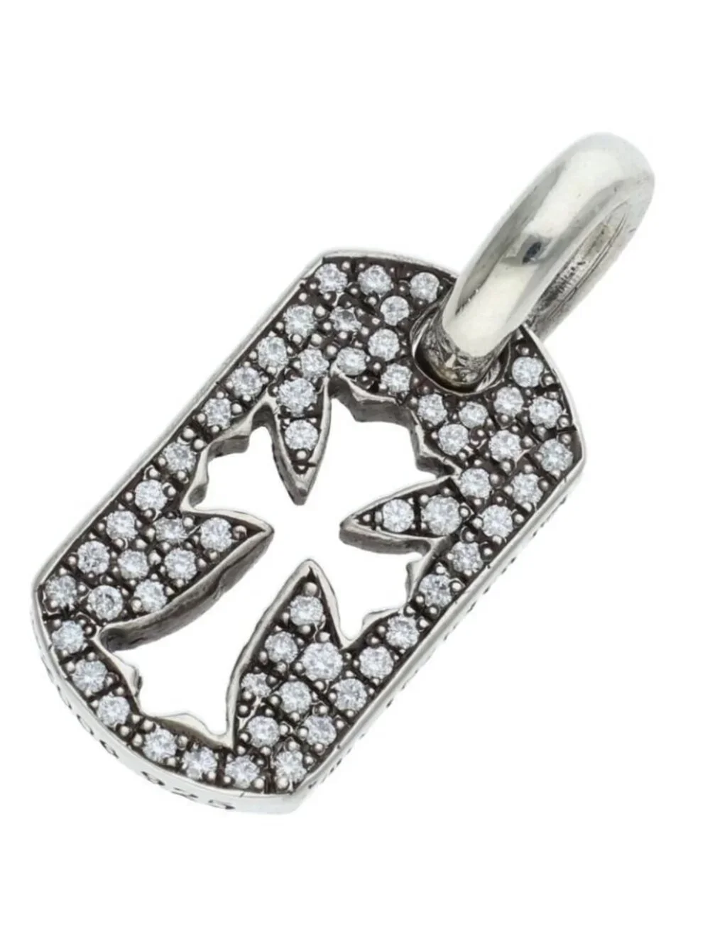 Chrome Hearts DT Tny CO P D Tiny Cutout Cross Dog Tag Pave Diamond Charm Silver